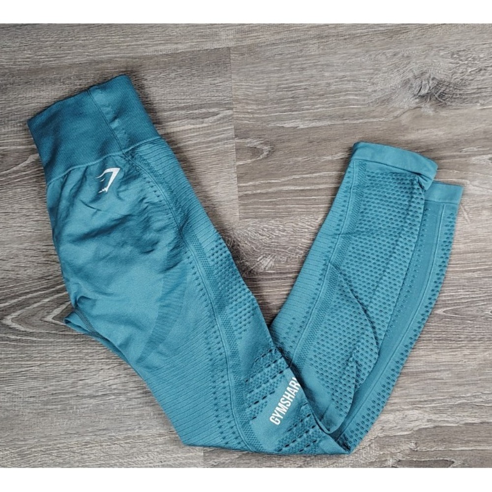Gymshark Flawless Knit High Waisted Leggings‎ Small Blue Perforated Gym Workout